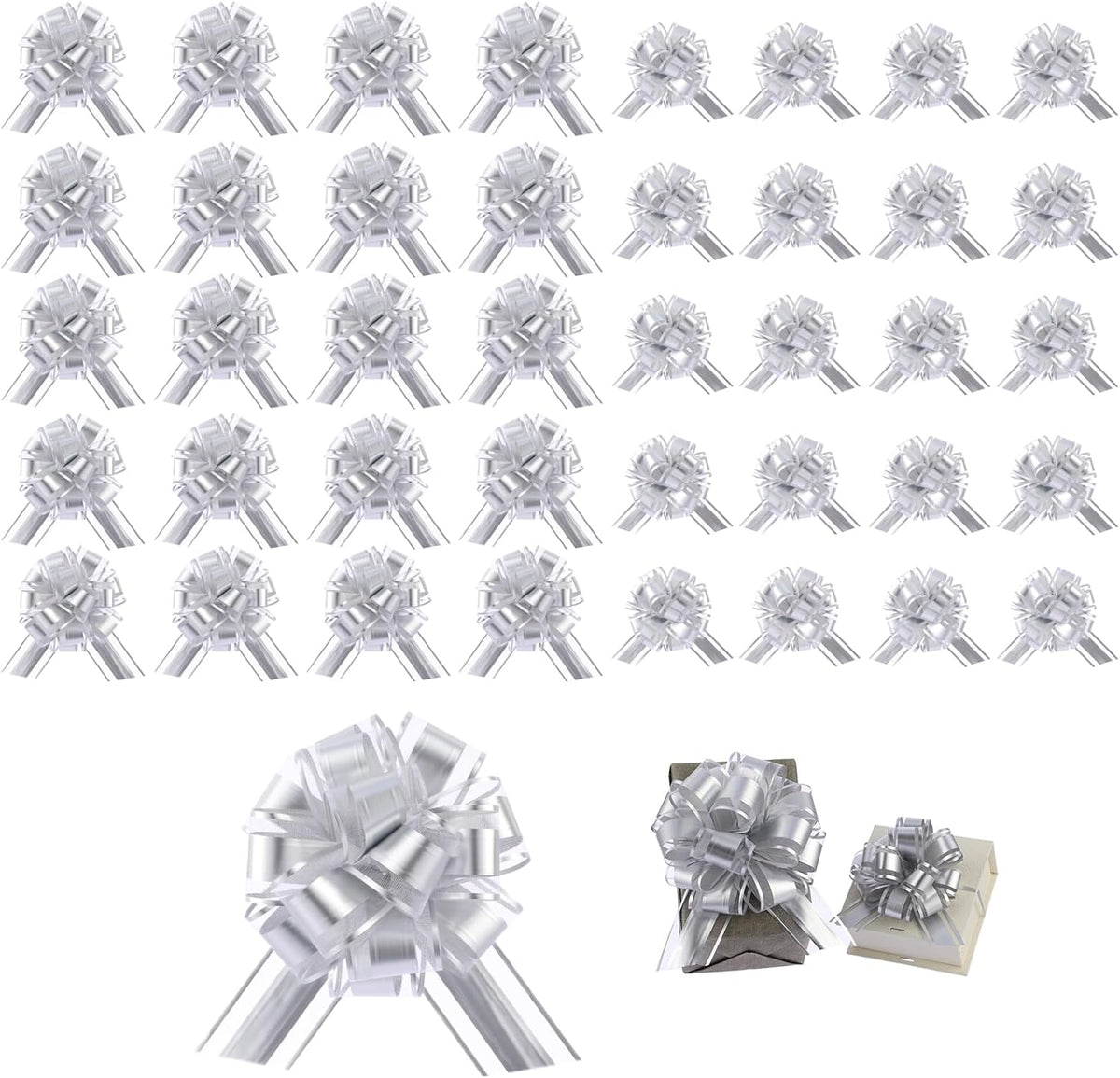 40 Pieces 6 Inches and 3 Inches Pull Bow Wrapping Pull Bow Ribbon Pull Bows for Wedding