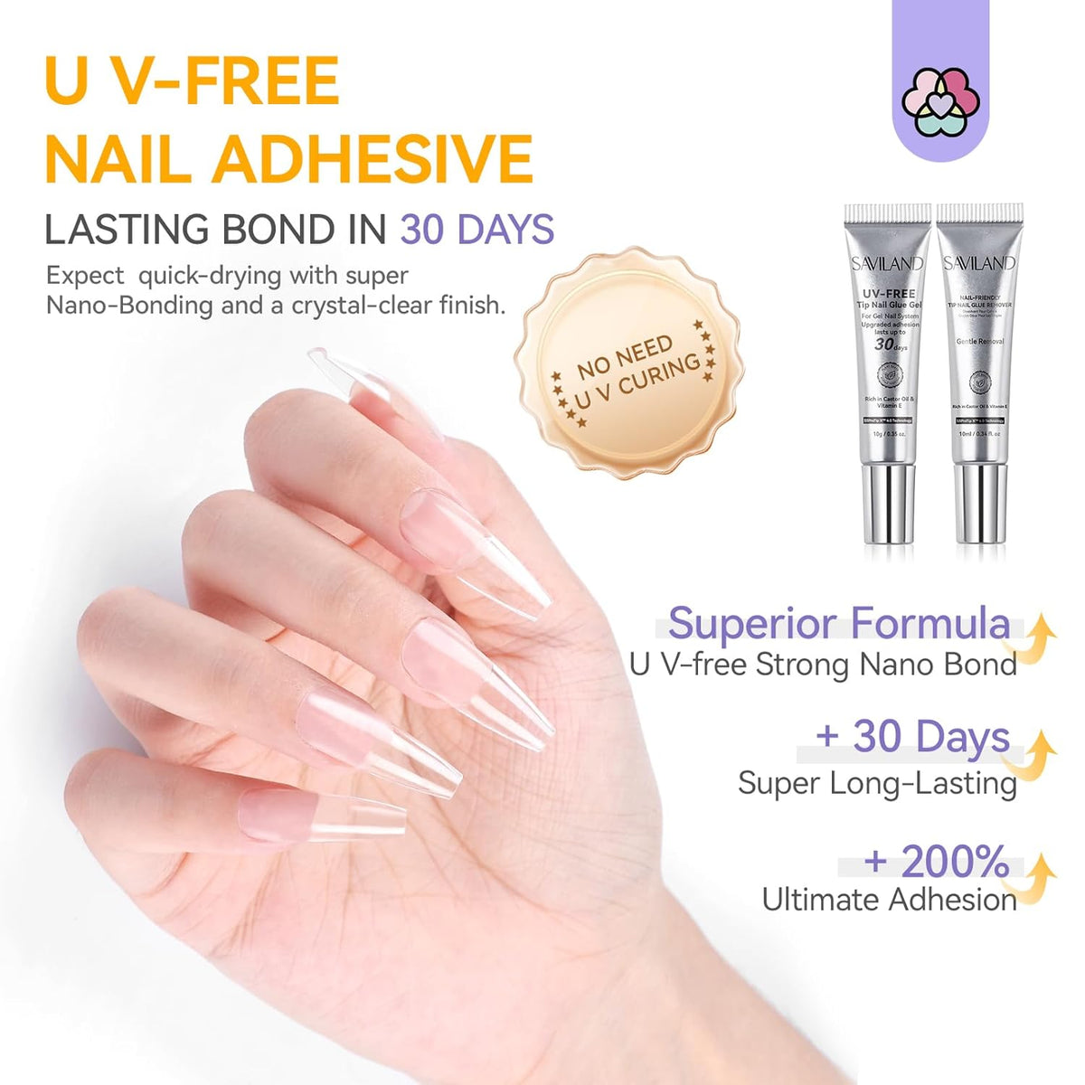 SAVILAND 10g Semi Solid Nail Glue Gel with 10ml Quick Remover for Press On Nails Tips No U V Lamp