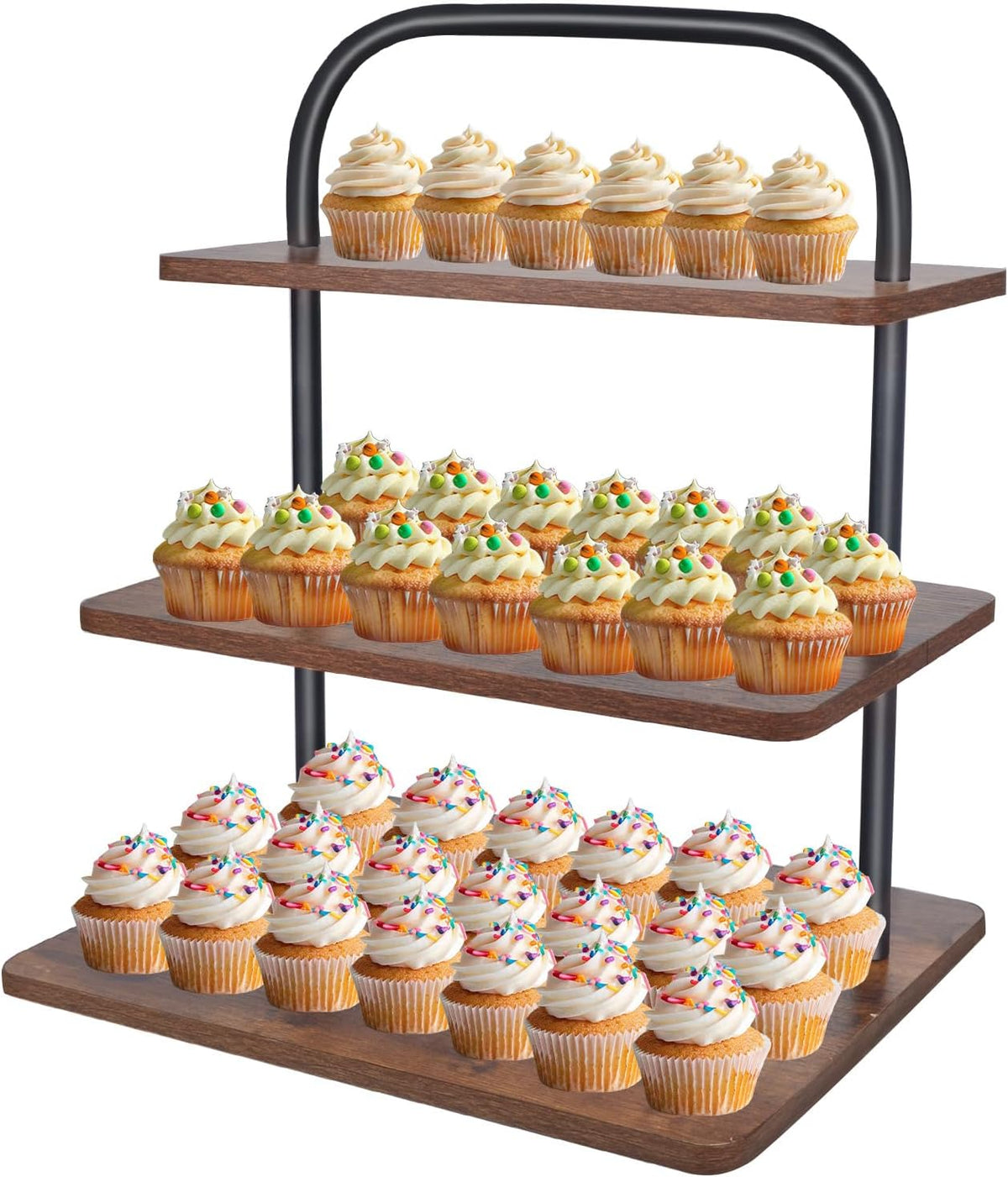 Cupcake Stand, 3 Tier Large Cupcake Stand for 50 Cupcakes Rustic Cupcake Display Stand Square Wood