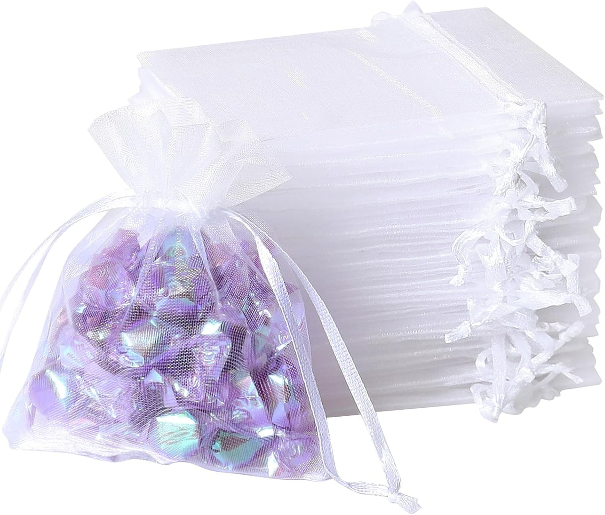 100Pcs White Organza Bags, 2x3Inch Sheer Wedding Party Favor Bags with Drawstring, Jewelry Gift