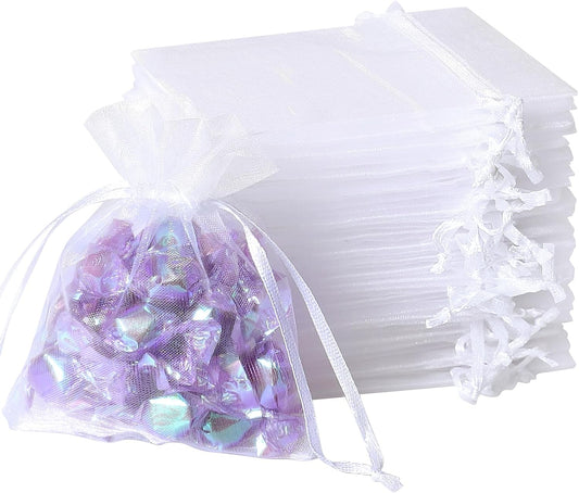 100Pcs White Organza Bags, 2x3Inch Sheer Wedding Party Favor Bags with Drawstring, Jewelry Gift