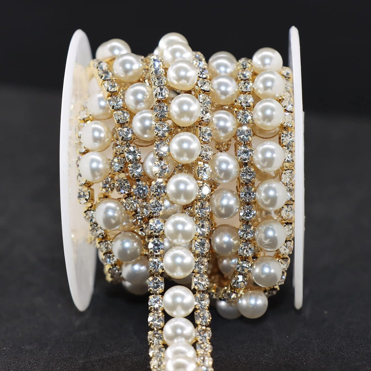 Jerler Rhinestone Trim Applique 1 Yard 2 Rows Crystal Chain Banding Diamond Inlaid White Pearl