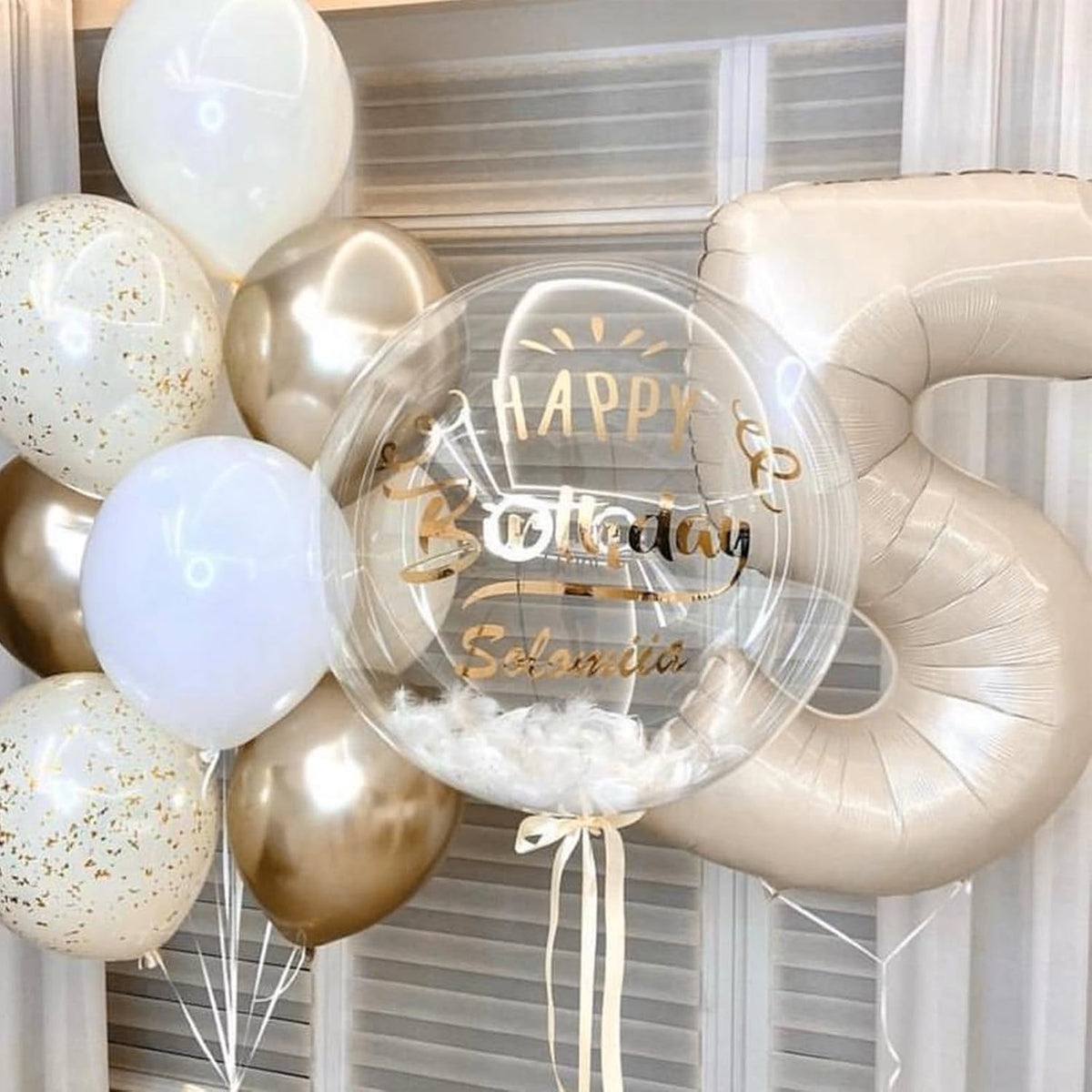 Beige Balloon Number 5, 40 Inch Large Self Inflating Foil Mylar Number Balloons 0-9 for Boys Women