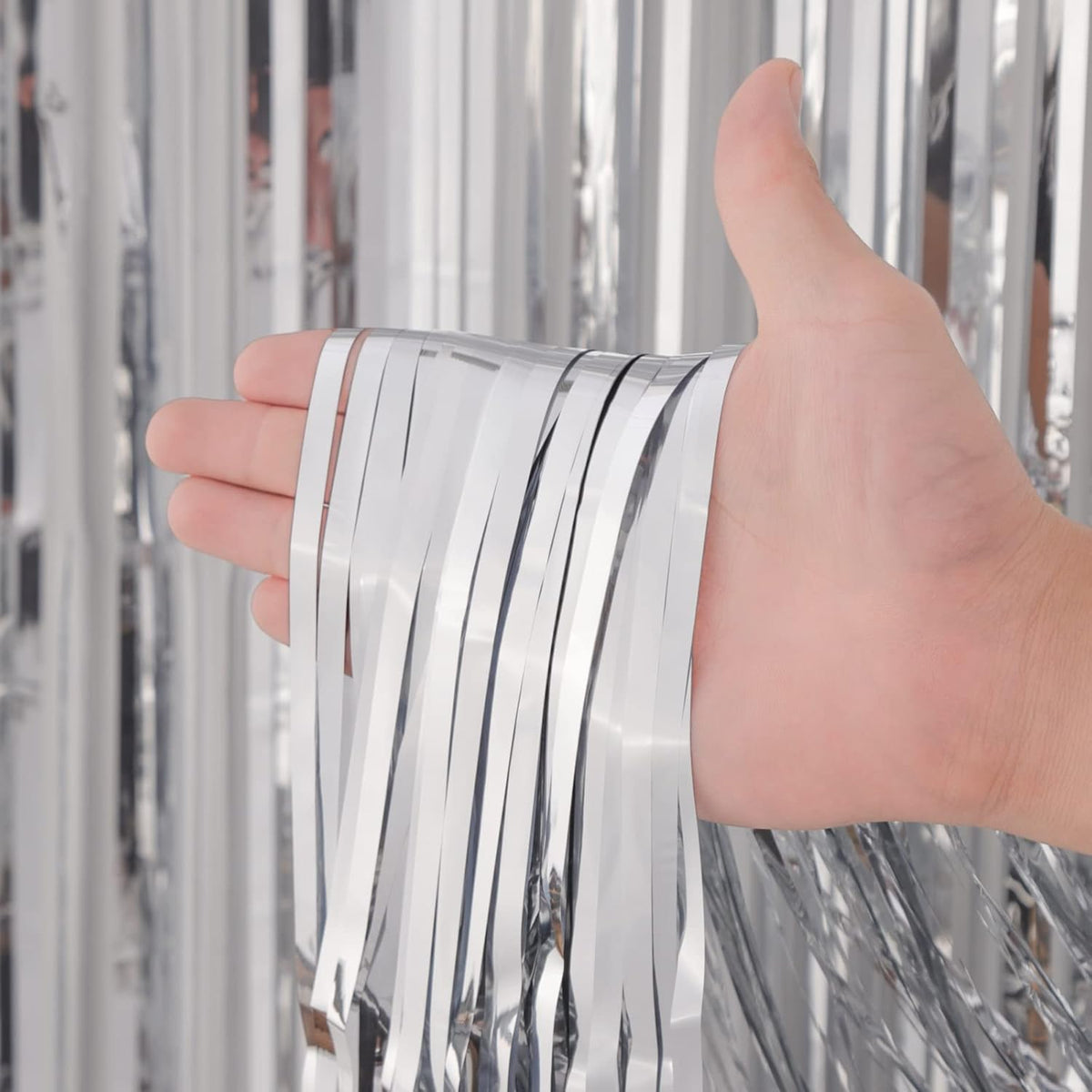 4 Pack Silver Foil Fringe Backdrop Curtains, Tinsel Streamers Birthday Party Decorations, Fringe