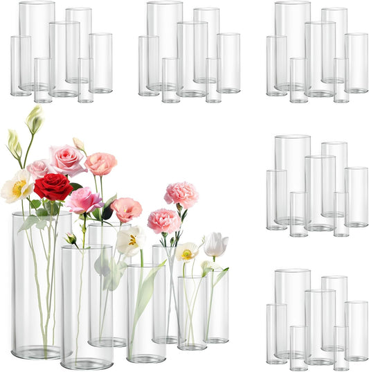 Glass Vase Cylindrical Vase for Tabletop Decoration, Candle Glass Vase, Pebble Vase for Party