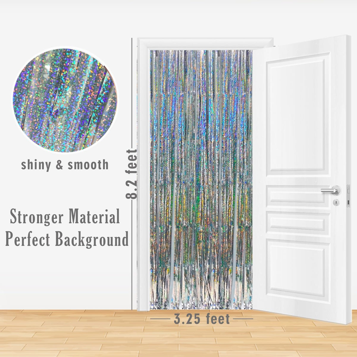 GOER 6.4 ft x 8.2 ft Metallic Tinsel Foil Fringe Curtains,Pack of 2 Party Streamer Backdrop for