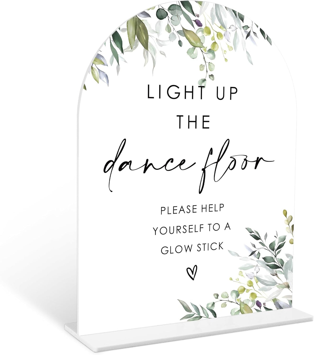 Greenery Glow Stick Sign, 6 x 8 Inch White Arch Acrylic Wedding Sign with Holder, Wedding Sign for