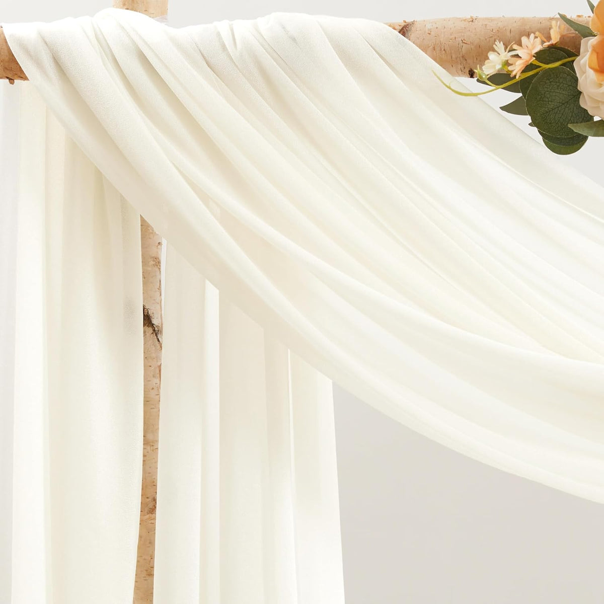 30" x 20Ft Wedding Arch Draping Fabric, 2 Panels Ivory Sheer Curtain Drapes Extra Wide & Long