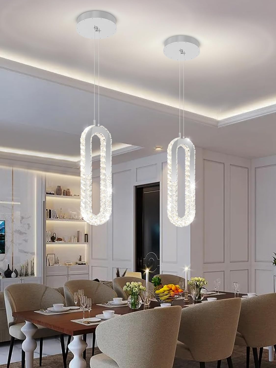 1-Ring Chandelier Silver Modern Pendant Lighting LED Dimmable Hanging Crystal Chandelier for