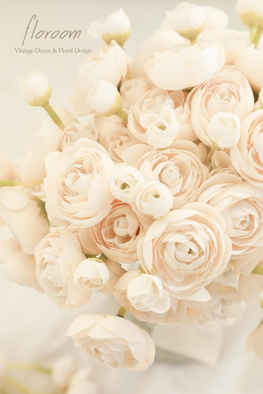 Floroom Ranunculus Artificial Flowers 18 Pcs Champagne Faux Silk Mini Ranunculus Bulk Fake Wedding