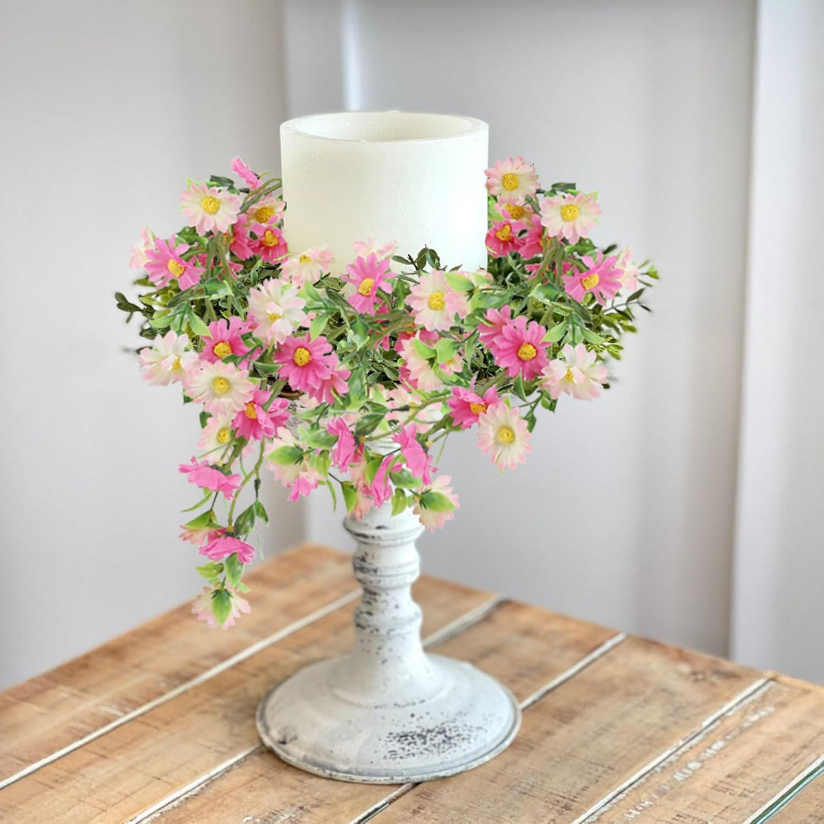Silk Flower Garland Pink Wildflower Garland with Artificial Sunflower Daisy 6.5Ft Fake Hanging