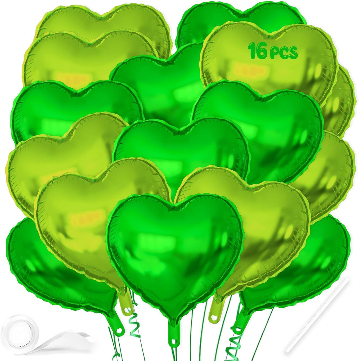 16 Pcs Heart Balloons, 18 Inch Lime Green Love Heart Shaped Foil Balloons for Wedding Anniversary