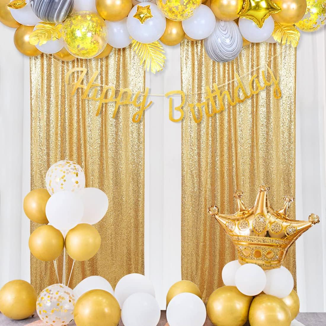 Poise3EHome Gold Sequin Backdrop Curtain 2 Panels 2ft x 8ft Gold Sequin Backdrop for Party