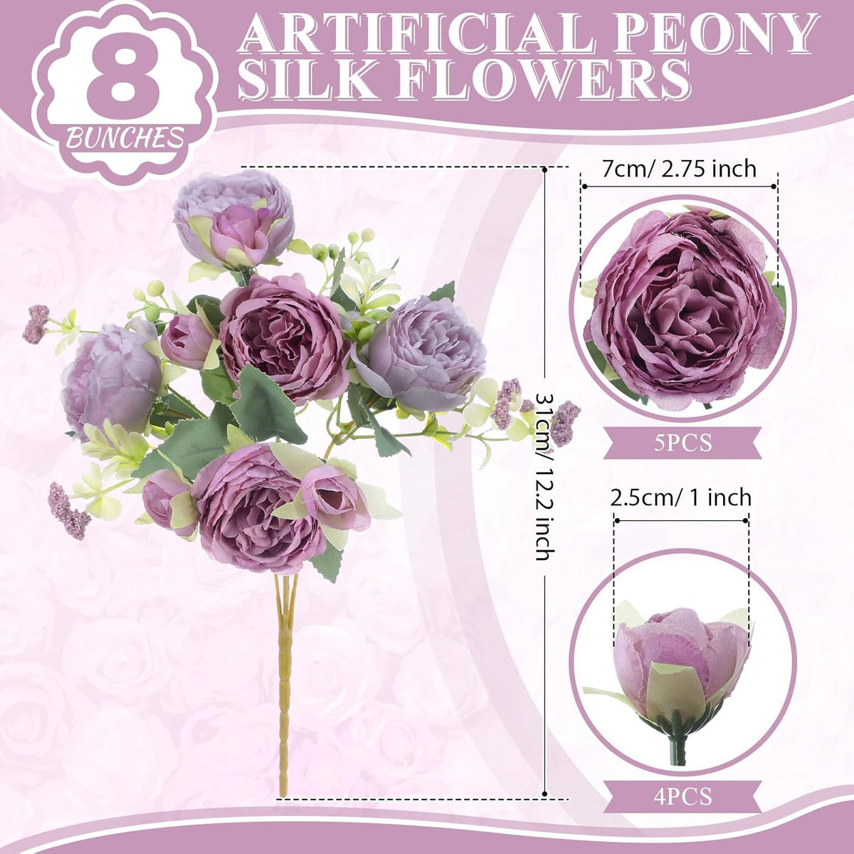 8 Bundles Artificial Peonies Flowers Boho Faux Flowers Arrangements Artificial Centerpiece Spring