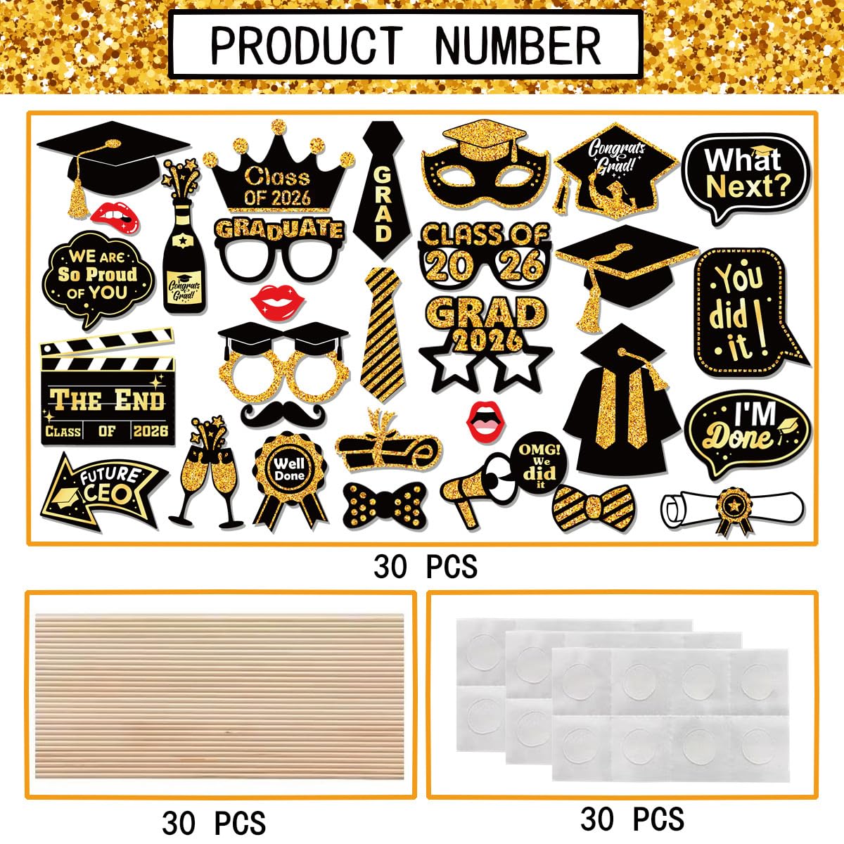 30Pcs Graduation Photo Booth Props Class of 2026 Graduation Decorations