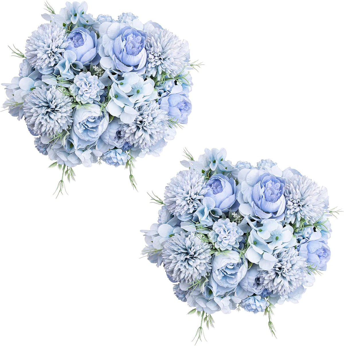 Artificial Flowers, 4 Packs Blue Fake Peony Silk Hydrangea Bouquet Decor Plastic Carnations Daisy
