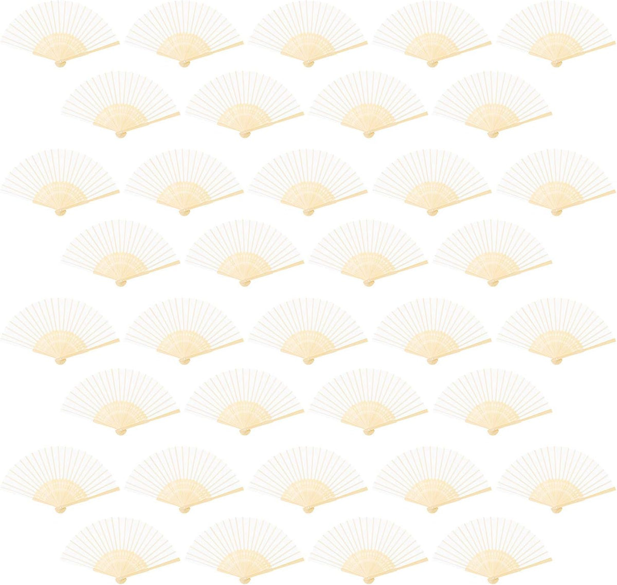 URATOT 36 Pieces White Folding Fans Silk Bamboo Folding Fans Handheld Fans for Wedding, Party