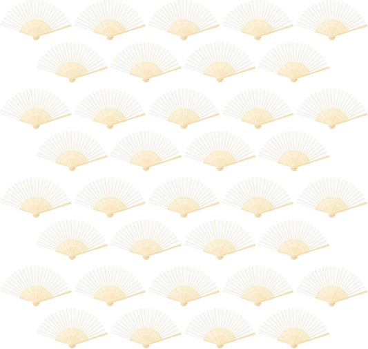 URATOT 36 Pieces White Folding Fans Silk Bamboo Folding Fans Handheld Fans for Wedding, Party