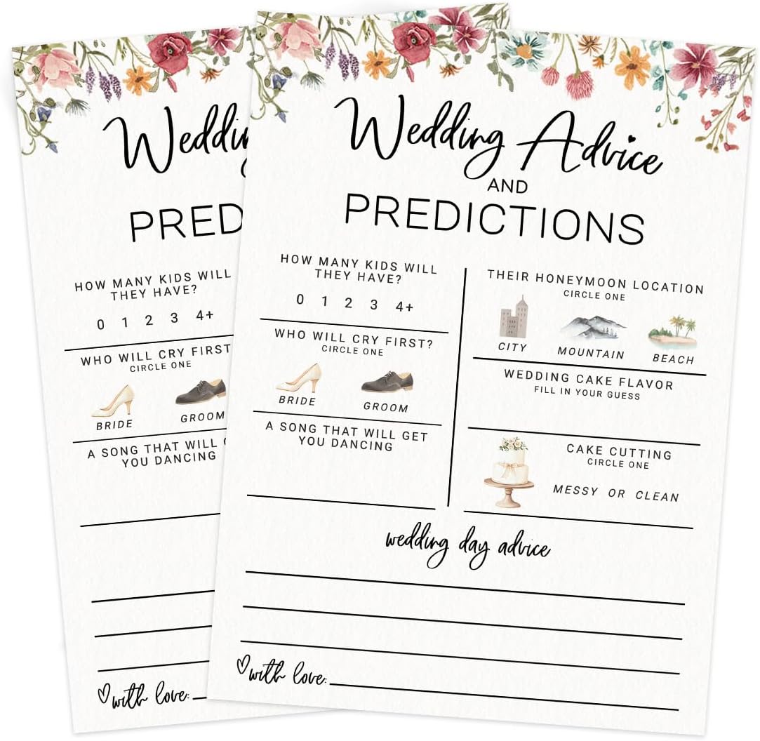 Printed Party Bridal Shower Game – Wedding Prediction Cards for Guests, Fun Advice and Guessing