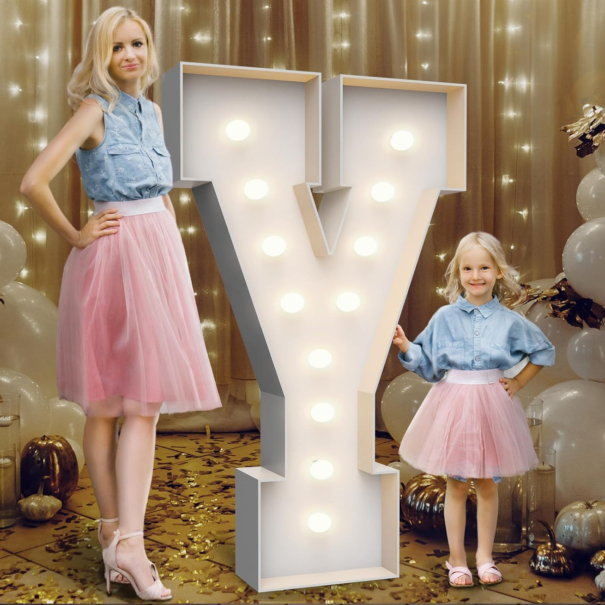 4FT Marquee Light Up Letters Y,Party Decoration Large Marquee Light Up Letters with Weighted Water