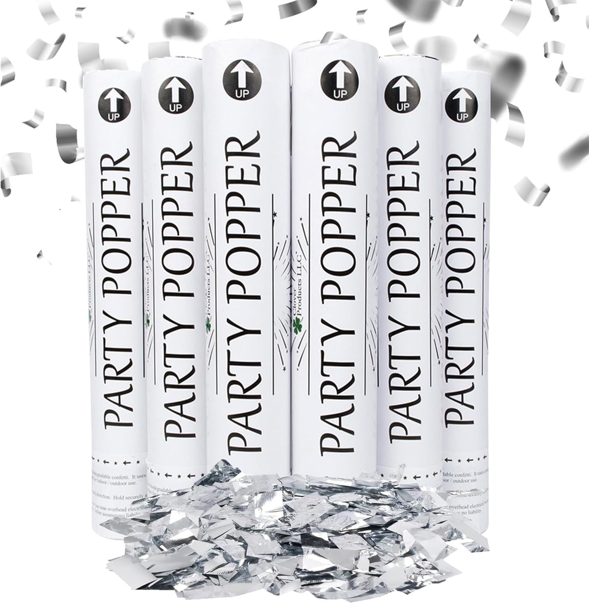 Confetti Cannon 12" – 6 Pack Silver Mylar Confetti Poppers | Party Poppers for Weddings, Birthdays