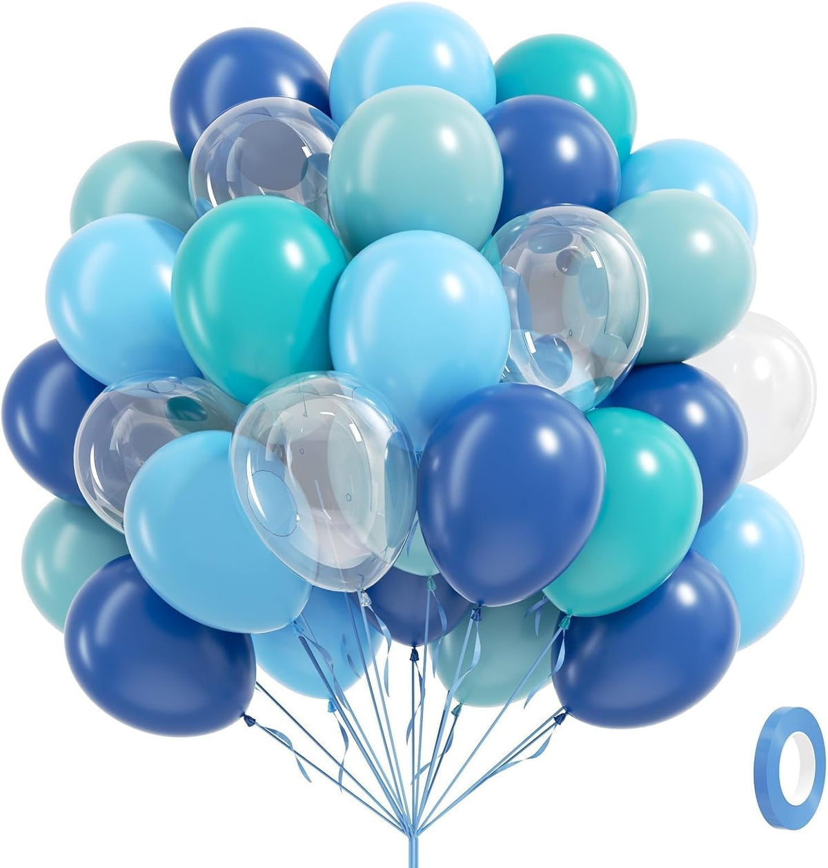 60pcs Under the Sea Balloons, Ocean Balloon with Light Blue Dusty Blue Teal Clear Balloons for