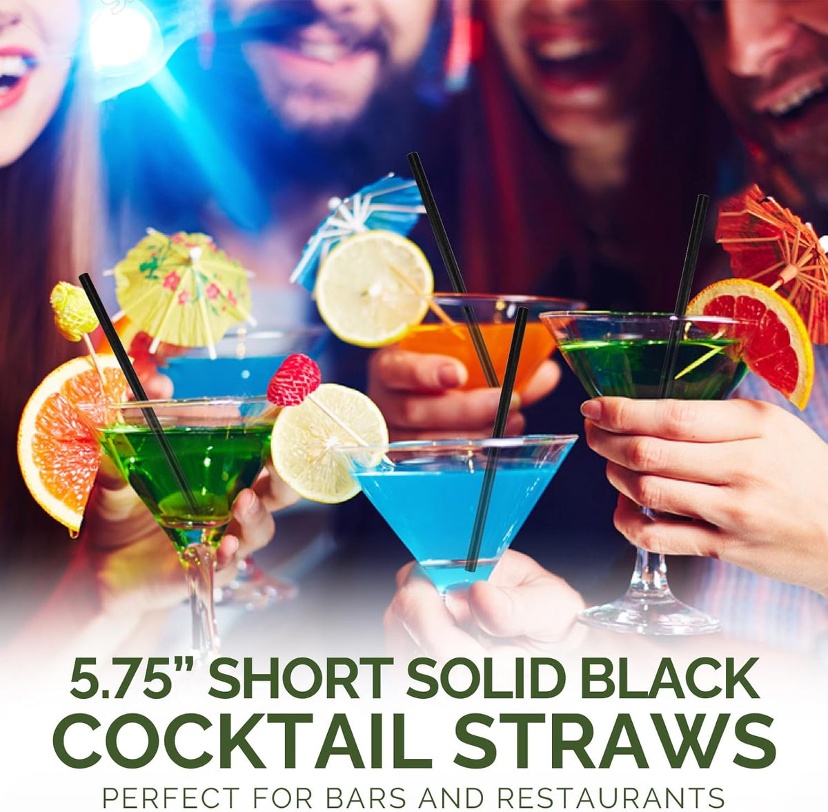 [400 Pack] Chunspak 5.75 inch Disposable Black Paper Cocktail Straws, Paper Bar Stirrers
