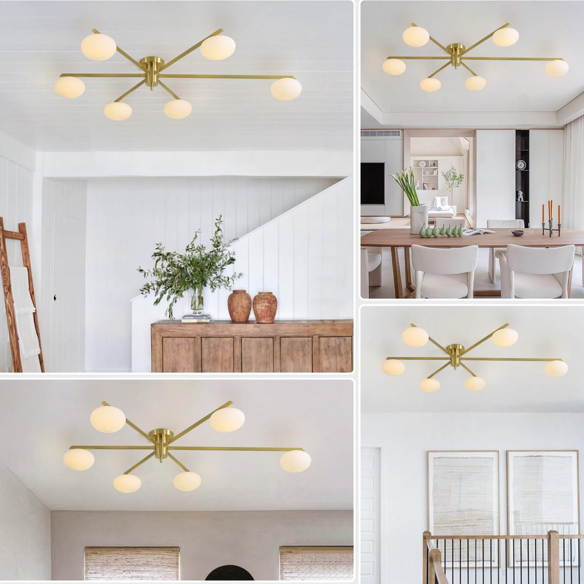 6-Lights Gold Sputnik Chandelier Modern Ceiling Light Fixtures Retro Glass Ceiling Lamp Industrial