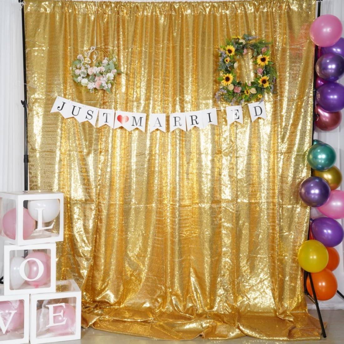 Poise3EHome 10Ft x 10Ft Gold Sequin Backdrop Curtain, Glitter Thick Not See Through Satin