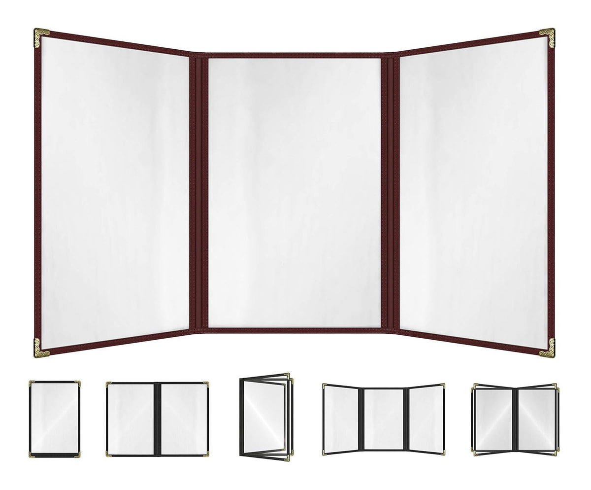 Goodsmart Restaurant Menu Covers – 25 Pack Burgundy 6-View Trifold 8.5" x 14", Side-Loading Vinyl &