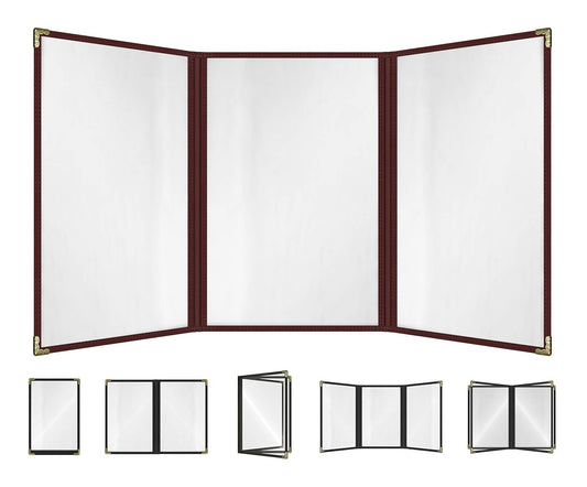 Goodsmart Restaurant Menu Covers – 25 Pack Burgundy 6-View Trifold 8.5" x 14", Side-Loading Vinyl &