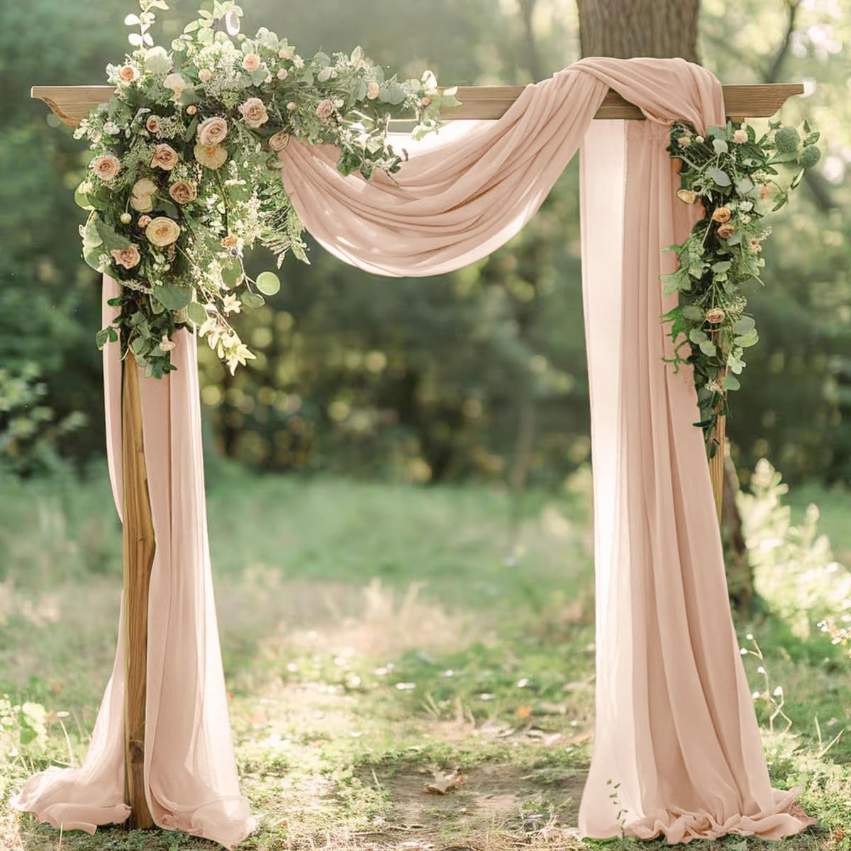 Nude Fall Sheer Elegant Arch Draping Fabric Outdoor 1 Panel 29" × 20Ft Sheer Chiffon Curtain Drapes
