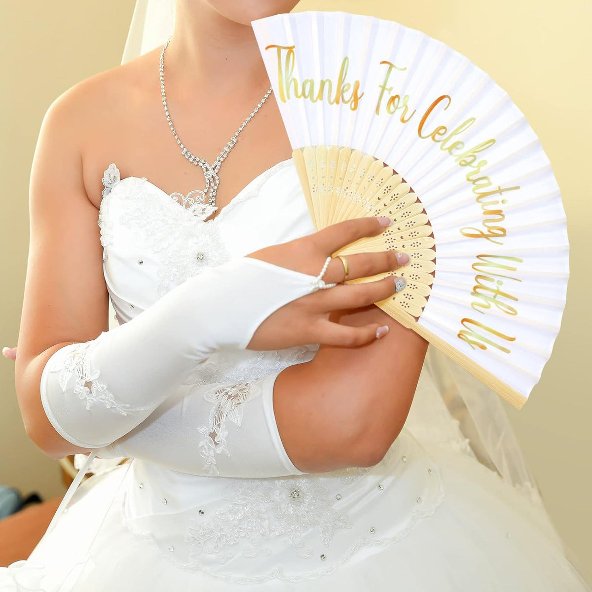 Jetec 50 Pcs Wedding Fans for Guests Bulk Silk Hand Fans Handheld Folded Thank You for Celebrating