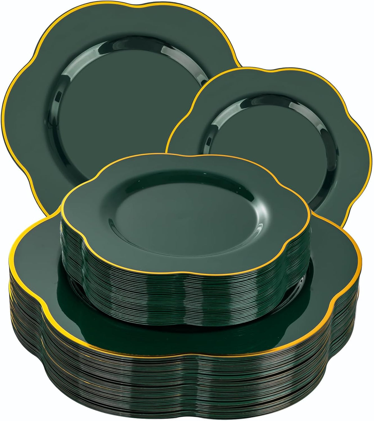 Liacere 50PCS Green Plastic Plates - Heavy Duty Disposable Plate-Green and Gold Include 25PCS