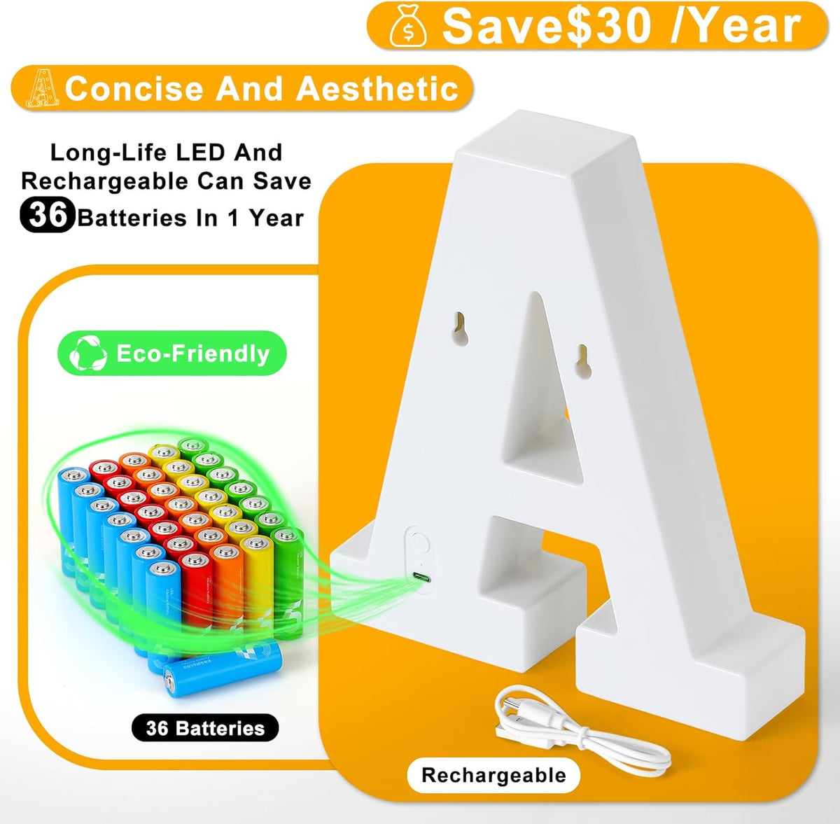 Foaky Rechargeable LED Letter Lights Sign Marquee Light Up Letters Sign for Night Light