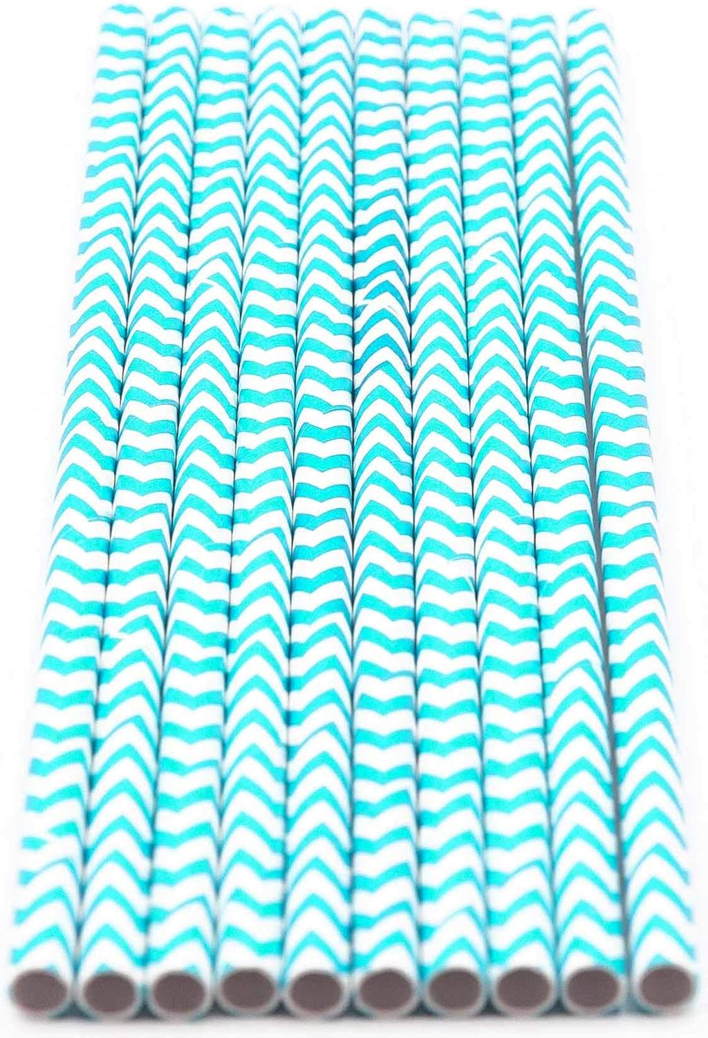 Pack of 150 Turquoise Chevron Biodegradable 4-Ply Paper Drinking Straws (Compostable, Non-toxic