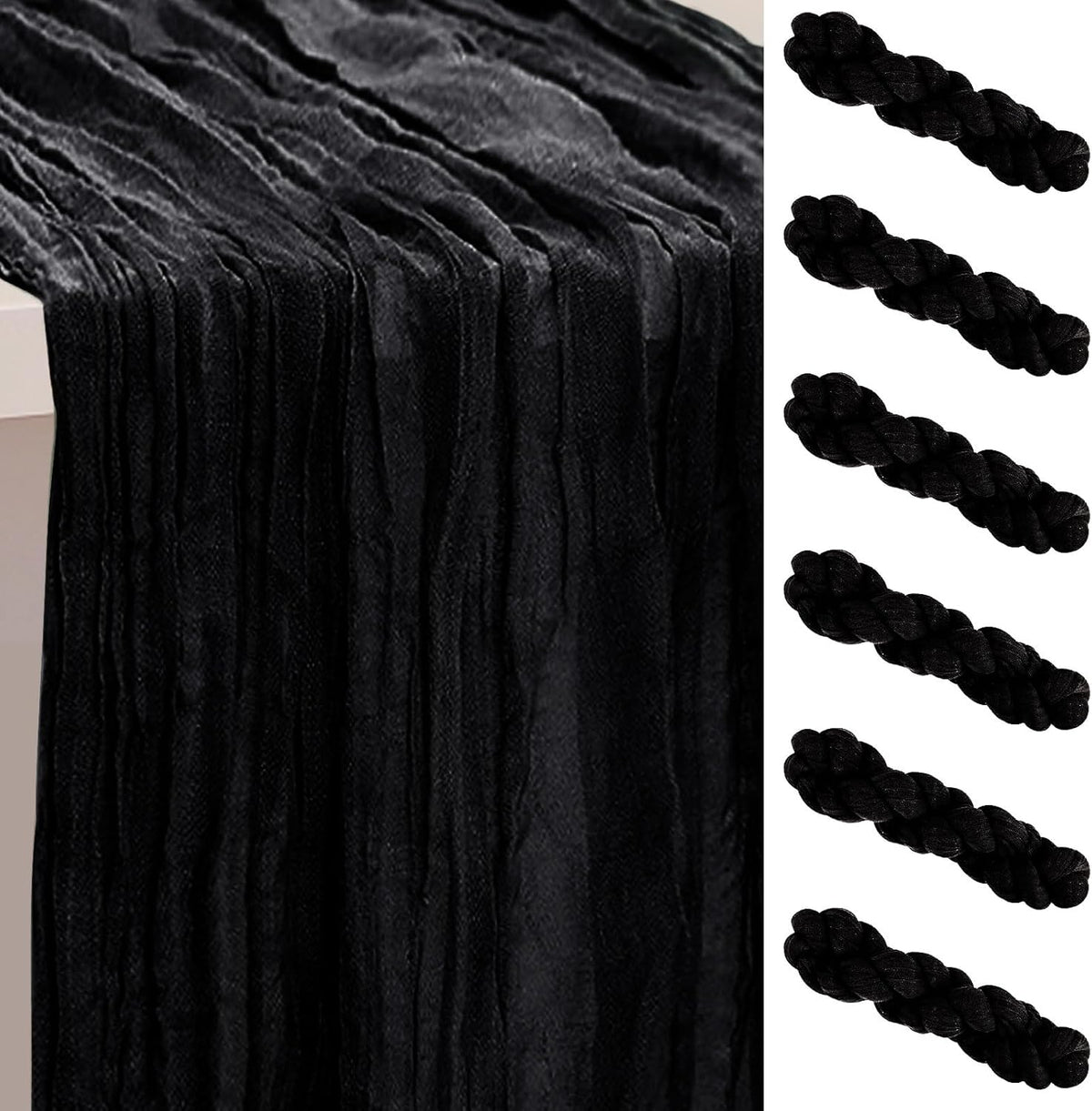 6 Pack Black Cheesecloth Table Runner 35x120 Inch 10Ft Rustic Gauze Cheese Cloth Thanksgiving Table