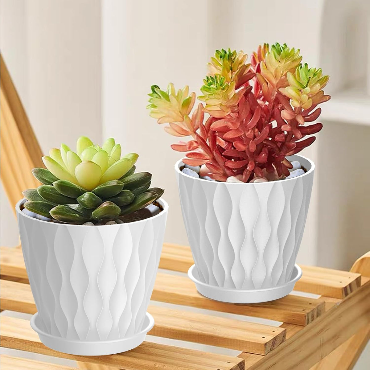 12 Pack 4 Inch Small Plant Pots with Saucers, Waffle Texture Plastic Planters with Drainage Holes