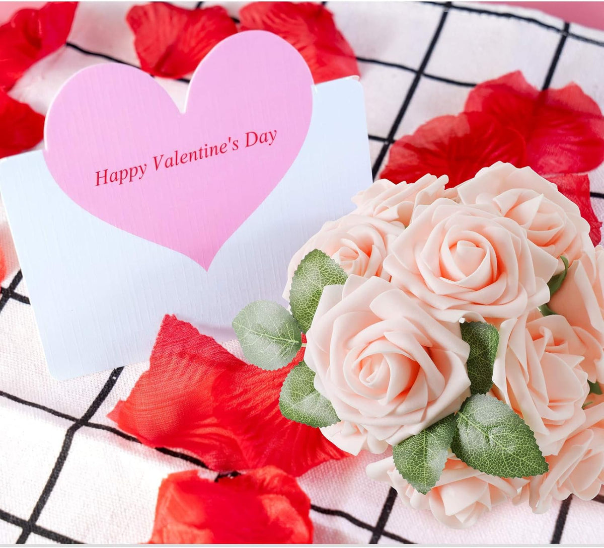 AmyHomie Artificial Flower Blush Pink Rose 25pcs Real Looking Fake Roses w/Stem for DIY Wedding