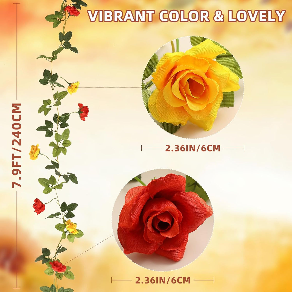 Floweroyal 6 Pack Artificial Flower Garlands 15.8FT Fake Rose Vines Silk Flowers Hanging Rose Ivy