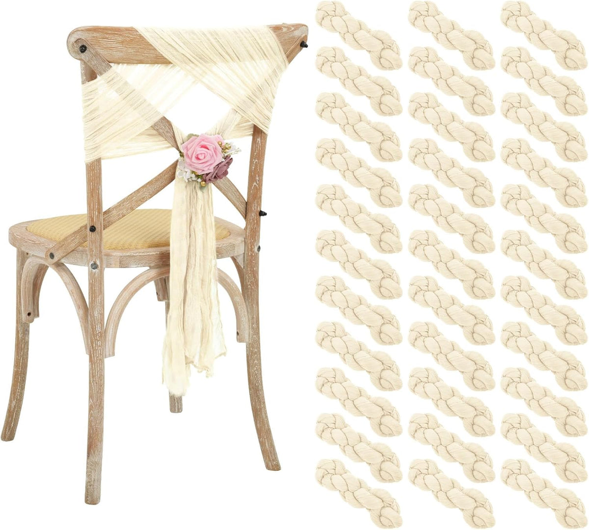 50 PCS Cheesecloth Chair Sashes Bows Wedding Aisle Decorations Chair Ribbon Ties Back Sash for