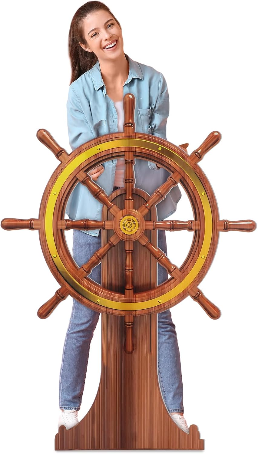 4 Feet Pirate Nautical Party Decorations Halloween Ship Wheel Cardboard Cutout Stand up Large