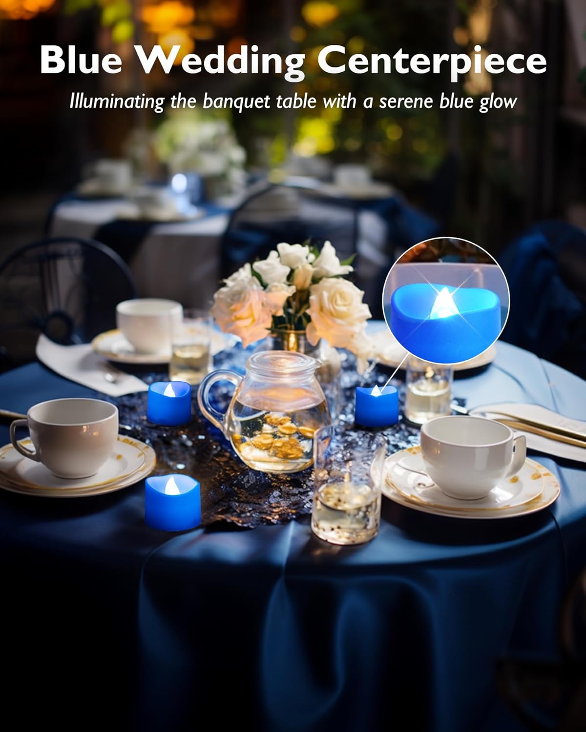 Homemory Blue Tea Lights Candles Battery Operated, 200+Hour Flameless Flickering Fake Electric LED