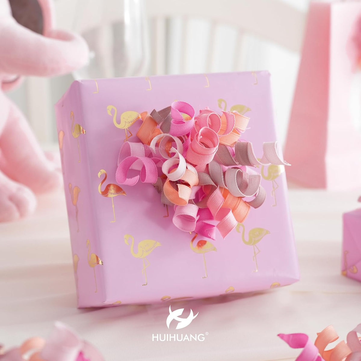 HUIHUANG Dusty Pink & Rose Bows for Gift Wrapping, Self-Adhesive Curly Ribbons for Presents, Wine