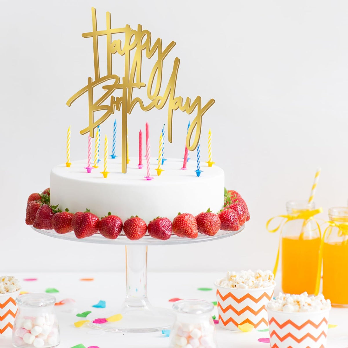 1PCS Gold Birthday Cake Topper, 5.3 x 7.2 Inches Acrylic Happy Birthday Cake Sign, Glitter Mirror