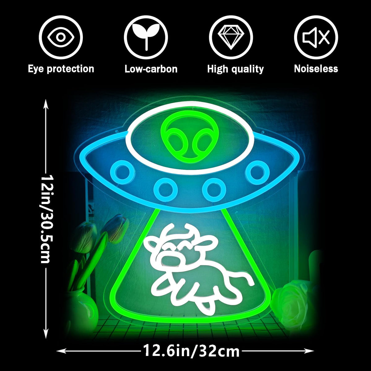 Alien Neon Sign Dimmable UFO Neon Signs for Wall Decor Bedroom Man Cave Alien Spaceship Cow Neon