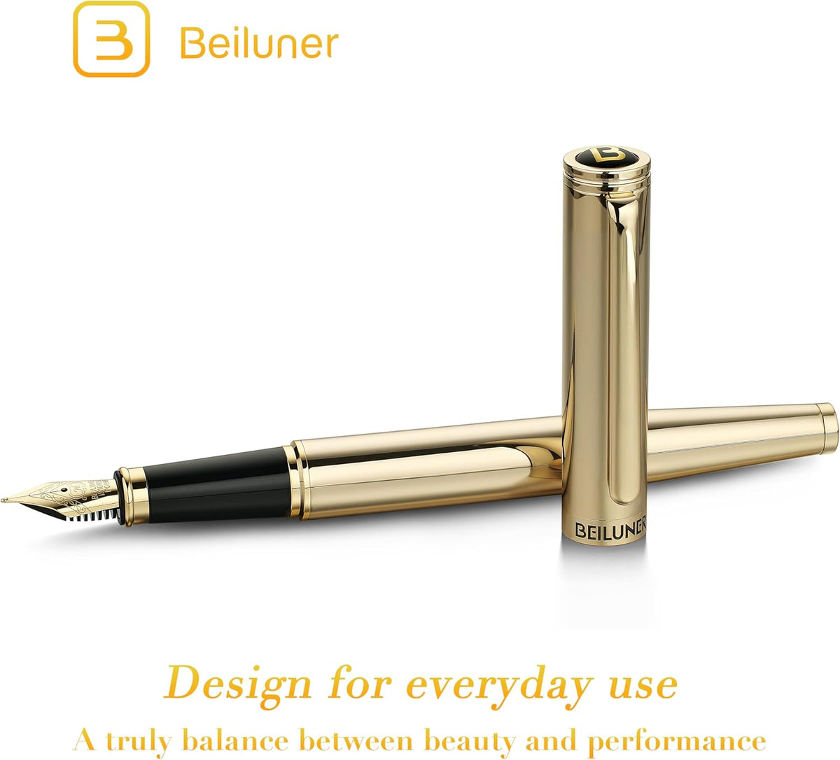 BEILUNER Gold Fountain Pen,Stunning Luxury Pens with 24K Gold Finish, Gorgeous 24K Gilded