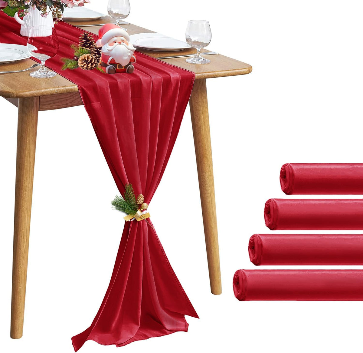5 Pack 10Ft Red Chiffon Table Runner Sheer 29x120 Inch for Romantic Wedding Decor Bridal & Baby