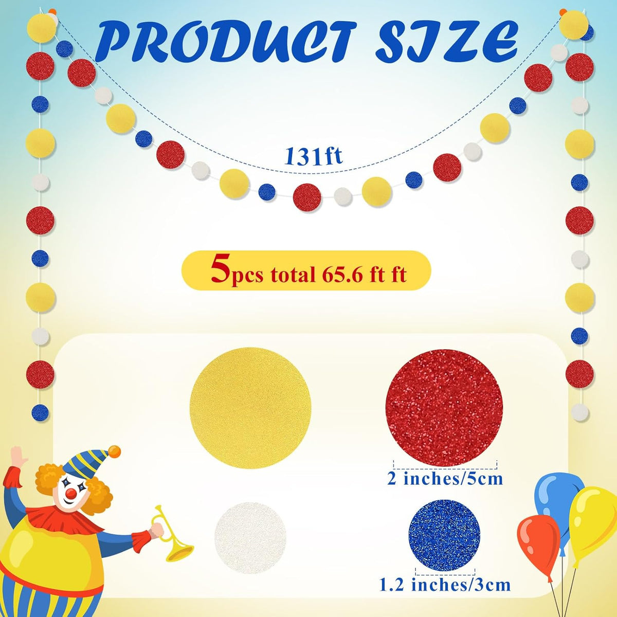 Outus 5 Pieces Colorful Dots Paper Garland Round Glitter Garland Hanging Confetti Streamers