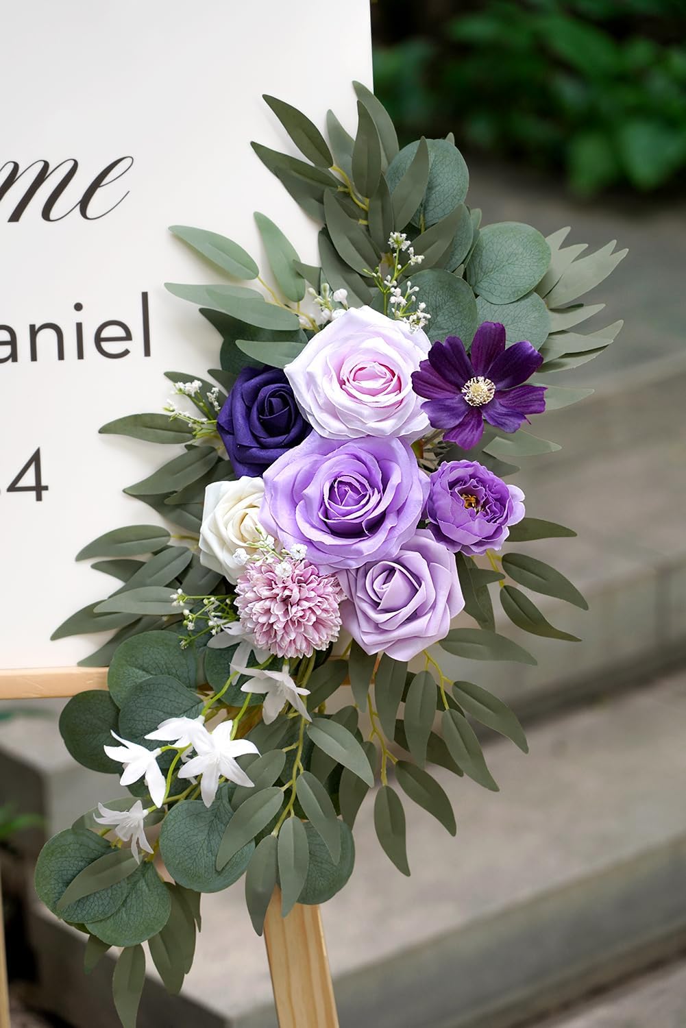 Faux Flower Swag Set of 2 for Wedding Welcome Signs Floral Decorations, Purple Wedding Arch Flowers